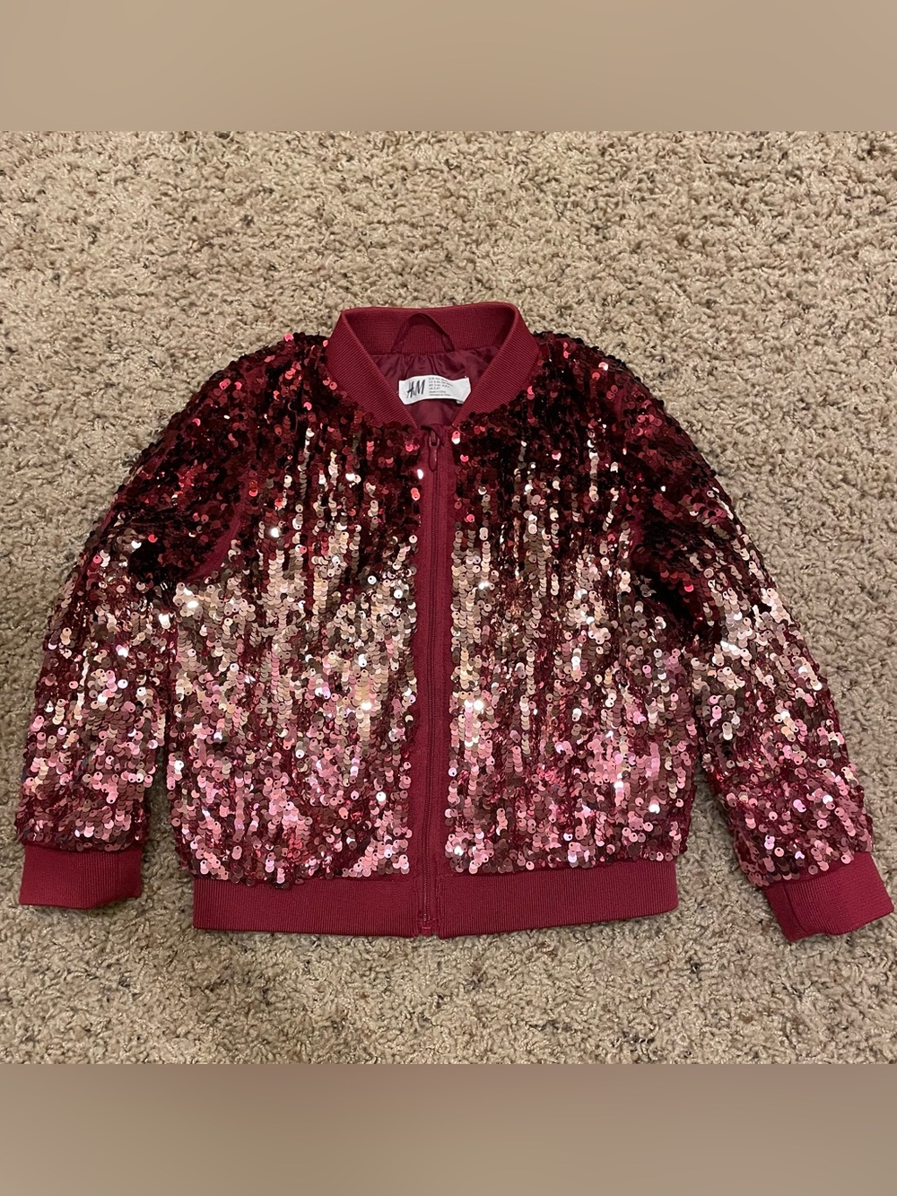 H&M red and pink ombré sequin bomber jacket
